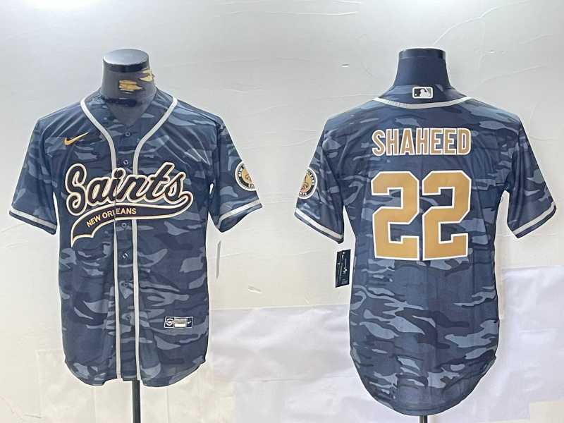 Men%27s New Orleans Saints #22 Rashid Shaheed Grey Camo With Patch Cool Base Stitched Baseball Jersey